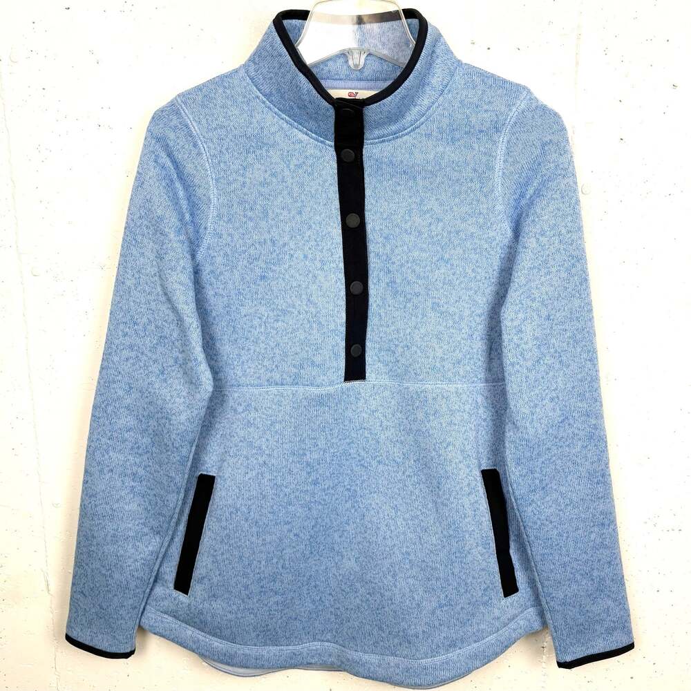 Vineyard Vines Womens 1/2 Snap Fleece Pullover Blue Poly Soft Pockets Size Small